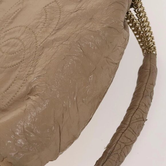 CHANEL Chain Shoulder Bag Vinyl Coated Leather Beige Gold CC - Picture 12 of 15